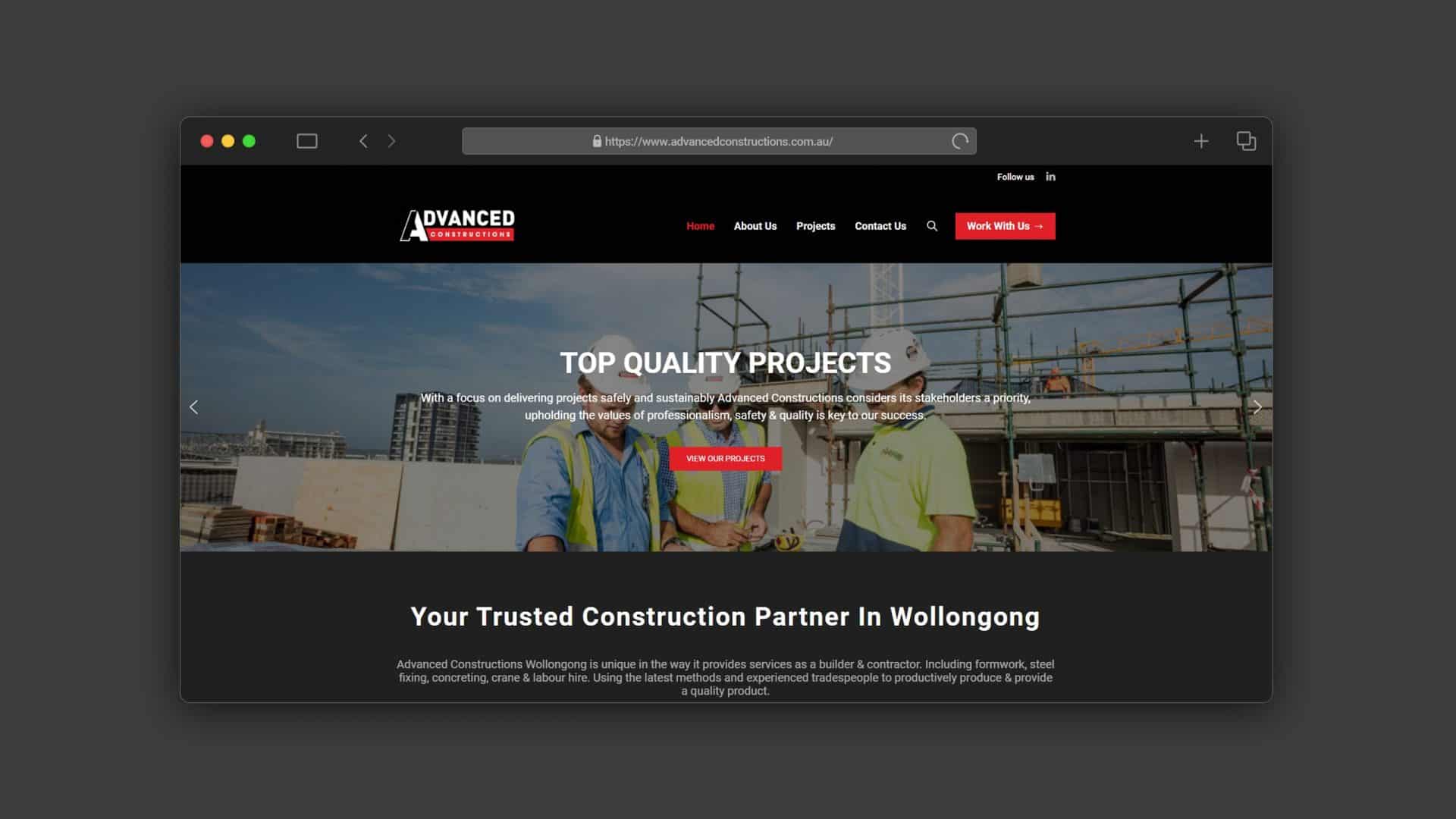 Advanced Constructions Website - AF Designs Wollongong