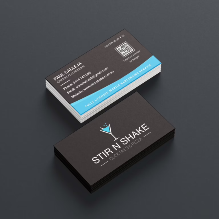 Business card design for Stir N shake wollongong